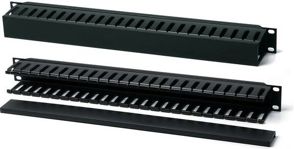 Органайзер кабельный 19" металлический c пластиковыми кольцами и крышкой, 1U