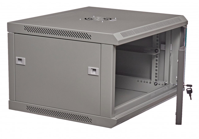 Шкаф настенный 19" серый 6U, стеклянная дверь, ширина 600 мм, глубина 450 мм