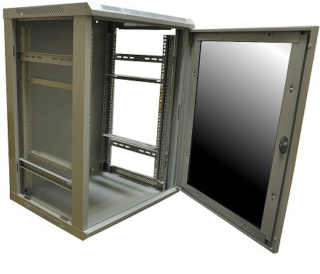 Шкаф настенный 19" серый 12U, стеклянная дверь, ширина 600 мм, глубина 450 мм Шкаф настенный 19" серый 12U, стеклянная дверь, ширина 600 мм, глубина 450 мм