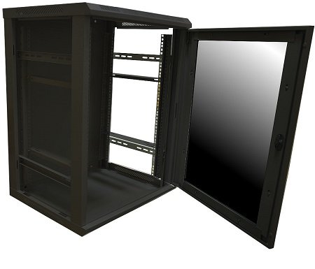 Шкаф настенный 19" чёрный 12U, стеклянная дверь, ширина 600 мм, глубина 450 мм Шкаф настенный 19" чёрный 12U, стеклянная дверь, ширина 600 мм, глубина 450 мм
