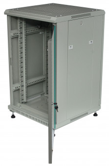 Шкаф напольный 19" серый 18U, стеклянная дверь, ширина 600 мм, глубина 600 мм